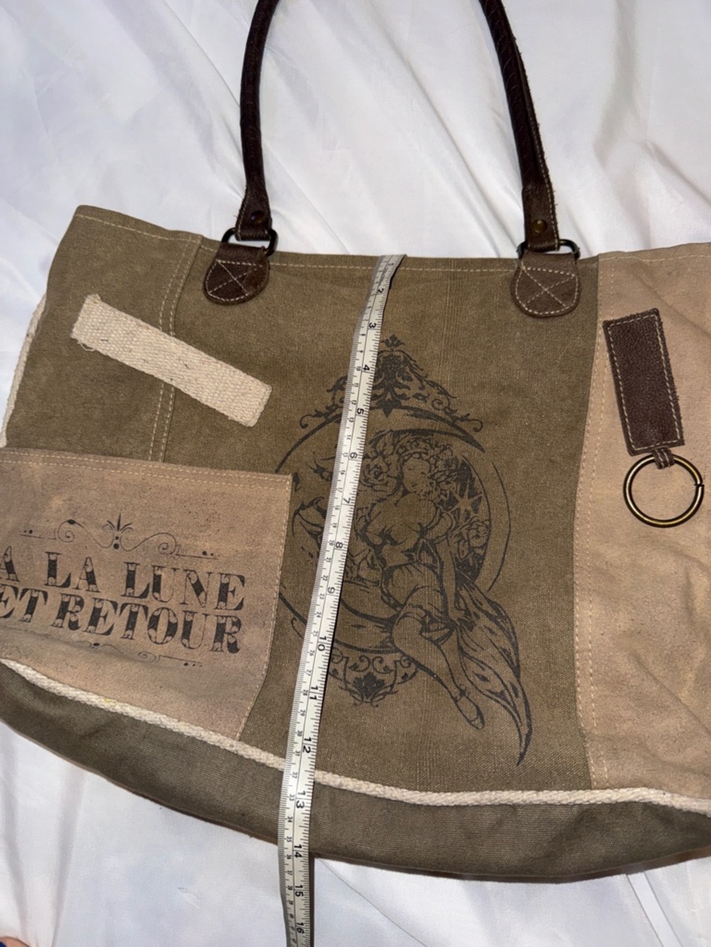 To the Moon and Back Recycled Tent Canvas Bag Brown/Tan - Picture 11 of 12